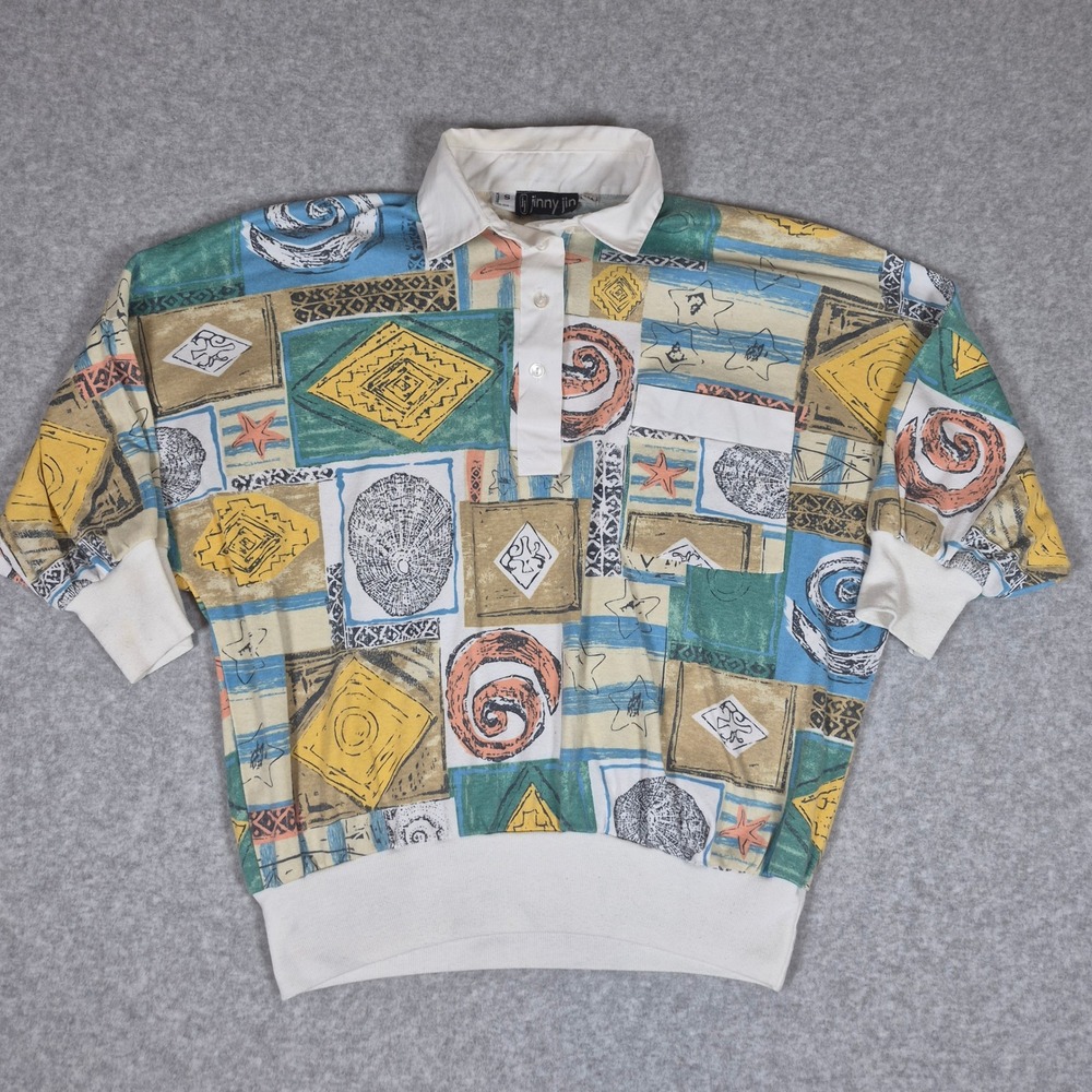Vintage Jinny Jin Pullover Top Womens S Multicolor 80s Nautical Geometric Print